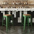 thumbnail image 3 of BizChair Commercial Grade 30" High Backless Green Metal Indoor-Outdoor Barstool with Teak Poly Resin Wood Seat, 3 of 12