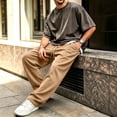 thumbnail image 5 of Rexolia Mens High Waist Brushed Fleece Sweatpants Open Bottom Loose Straight Drawstring Casual Camel S, 5 of 5