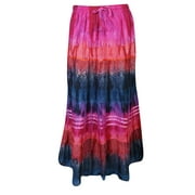 Mogul Womens Boho Colorful Tie Dye A-line Cotton Blend Summer Long Skirts