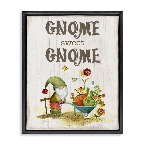 Stupell Industries Cottage Sweet Gnome Floral Harvest Black Floating Frame Canvas Art, 17 x 21, by Janet Tava