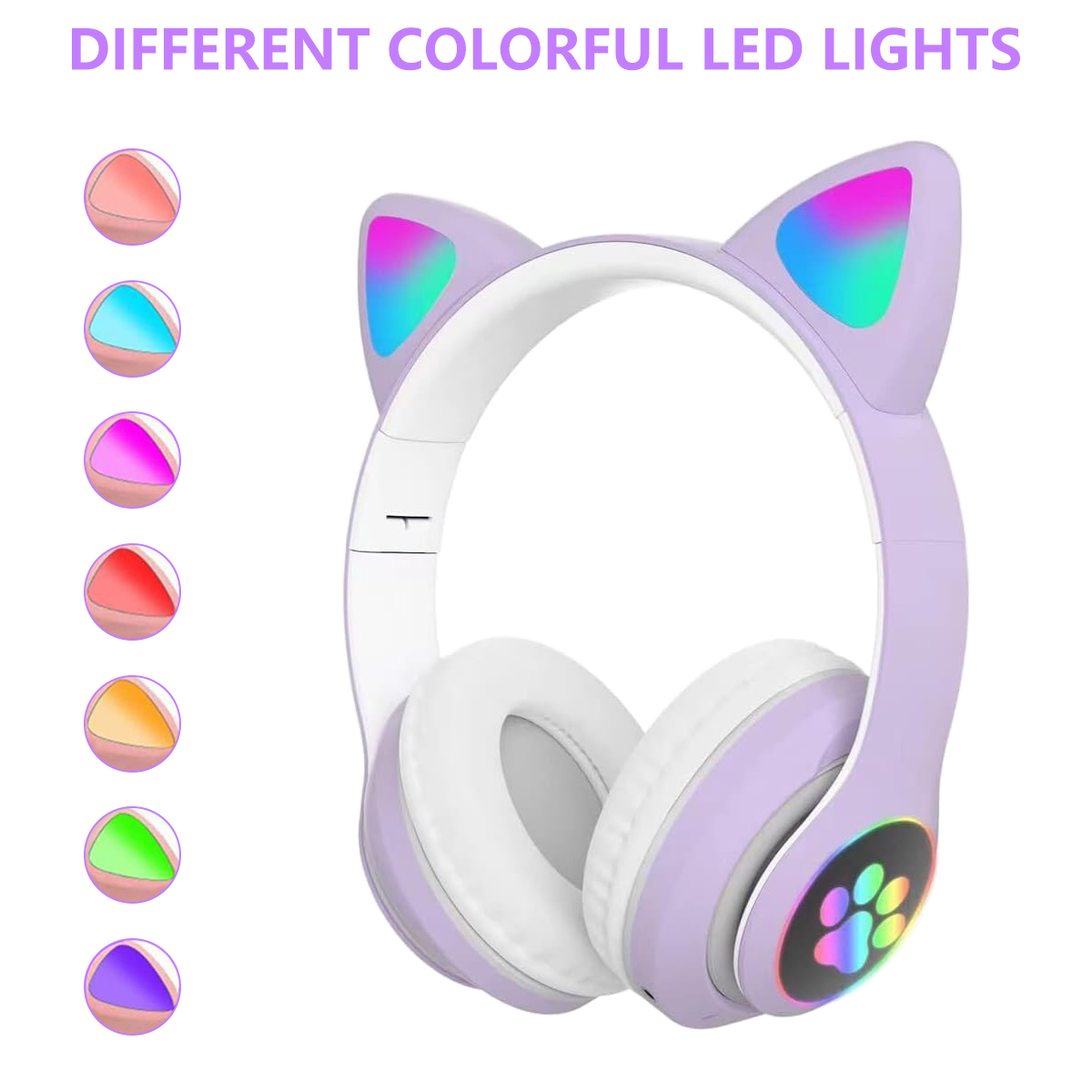 Rirool Cat Ear Bluetooth Headphones for Kids Purple photo 8