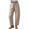 thumbnail image 5 of Cotton Linen Pants Women Wide Leg Loose Casual Cropped Elastis Waisted Pants for Women with Pockets, 5 of 8