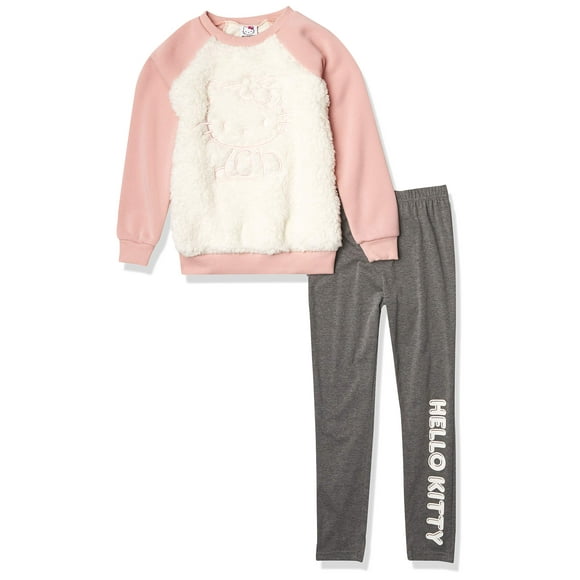 Hello Kitty Girls' Sherpa Fleece Sweatshirt and Legging Set, White, 3T