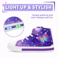 thumbnail image 3 of MODEBYME Kids Toddler Light Up Sneakers Girls High Top Flashing Walking Canvas Shoes, Purple, Size 2, 3 of 7