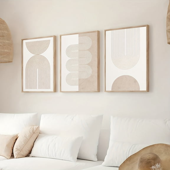 3pcs Art Deco Canvas Wall Art Set, Modern Retro Striped Pattern, Frameless Ink Art Prints for Home Office, Living Room, Bedroom, Restaurants - Indoor Portrait Orientation Wall Hanging Decor