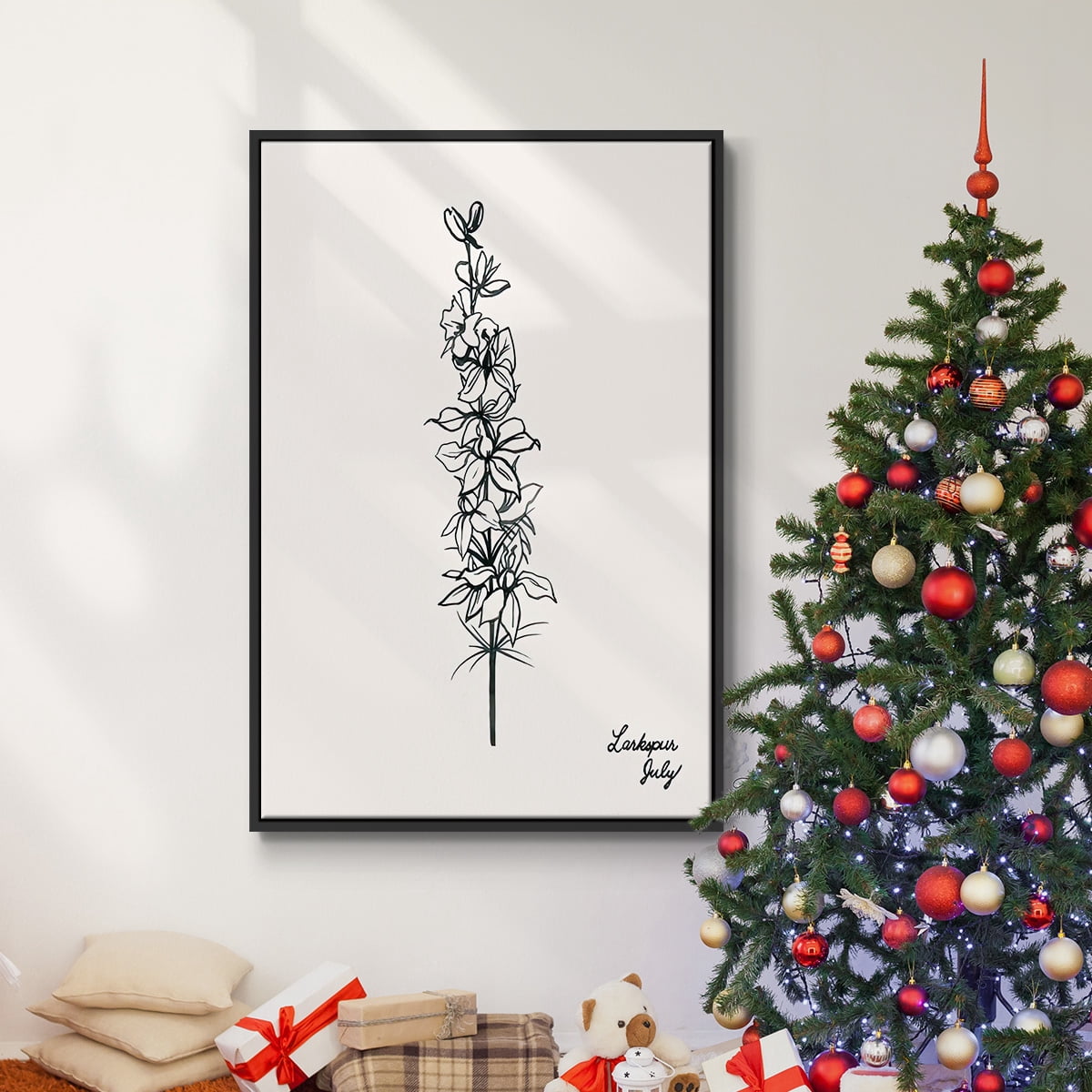 Annual Flowers VII - Framed Gallery Wrapped Holiday Canvas - 27 x 41 - Black Frame