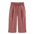 thumbnail image 4 of Bovemsi Linen Pants Women 2025 Pants Casual Summer Elastic High Waist Linen Pant Straight Leg Cropped Trouser Hiking Pants, 4 of 4