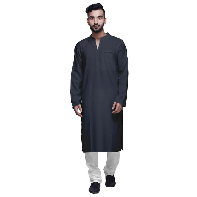 Atasi Kurta Long Indien pour Garçons Uni Mode pour Hommes Coton Satin Tenue d'Été