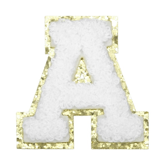 Uxcell Chenille Letter Patches Letter A Iron on Patches Decorative Repair Sew on Appliques Glitters Edge White 2.2"