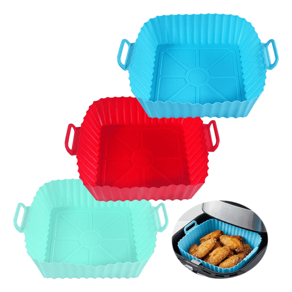 3 Pcs Reusable Air Fryer Silicone Liners, 7 Inch Food Grade Air Fryer Pot, Non Stick Baking Tray Dishwasher Safe