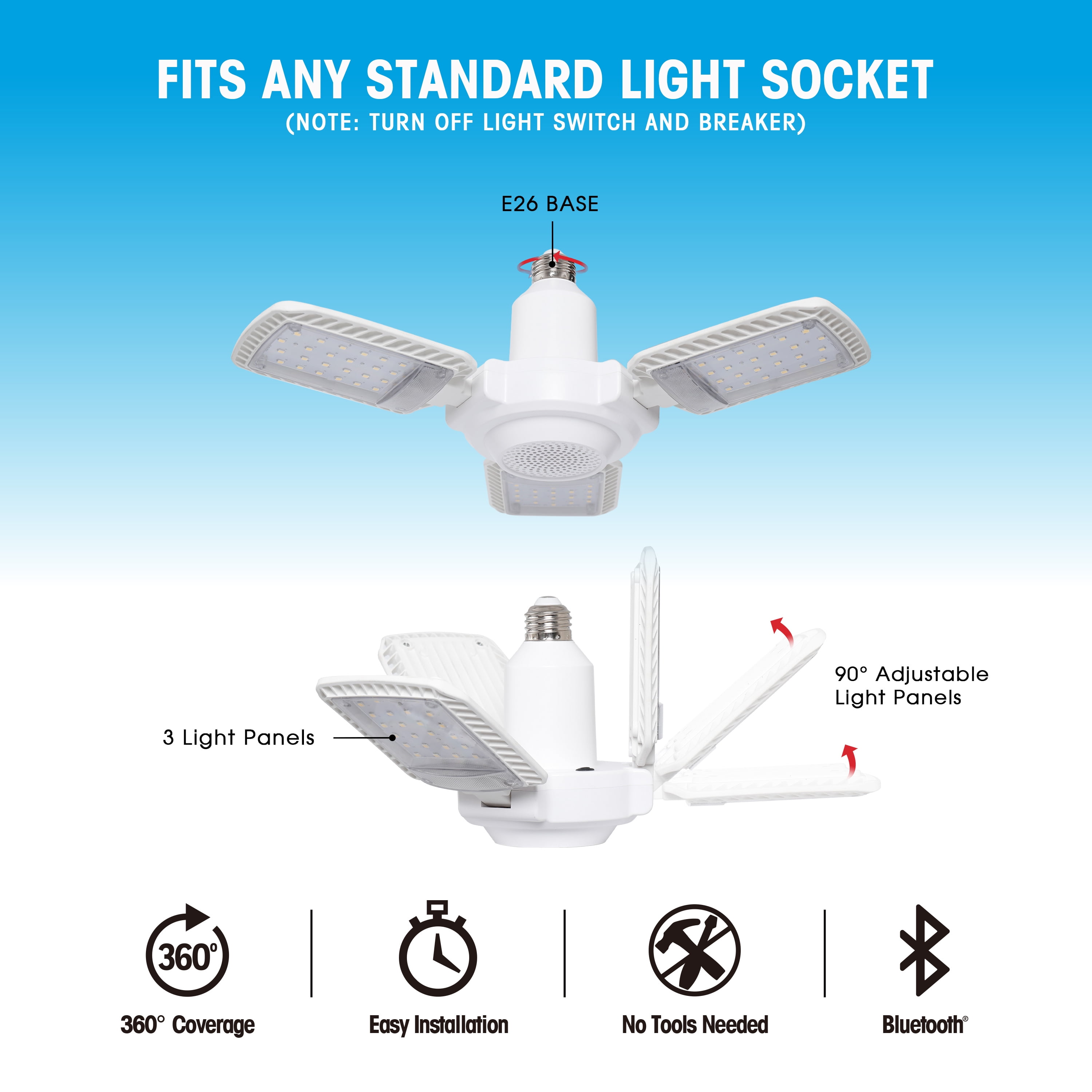 Great Value 3000 Lumen Deformable LED 40W Garage Light, Adjustable Head Lamp