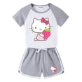 thumbnail image 4 of Hello Kitty-ropa transpirable de algodón puro para niños, conjunto de dos piezas, moda informal para niñas, pantalones cortos de manga corta, traje deportivo para niño, 4 of 5