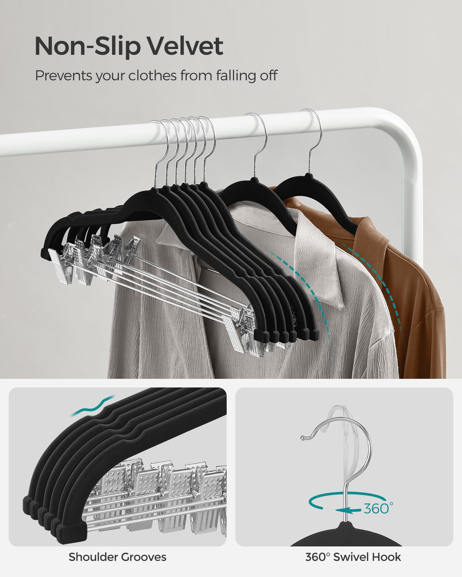 Cozymood Skirt Pants Hangers 17 Inch 24 Pack with Adjustable Clips Non Slip Velvet Hangers for Skirts Coats Dresses Black