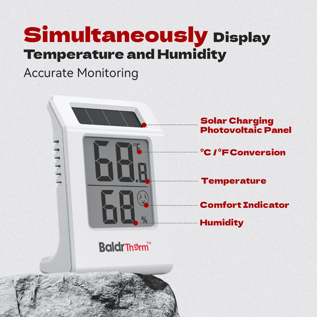 BaldrTherm Digital Thermometer and Hygrometer Meter - 2.2" Display (3-Pack)