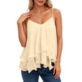 thumbnail image 2 of Tank Tops for Women Off Shoulder Ruffle Casual Summer Flowy Beach Dress Camisoles for Women Beige L, 2 of 7