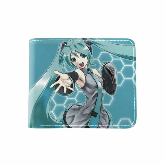 Billetera Hatsune Miku con personajes de anime, delgada y plegable, de piel sintética