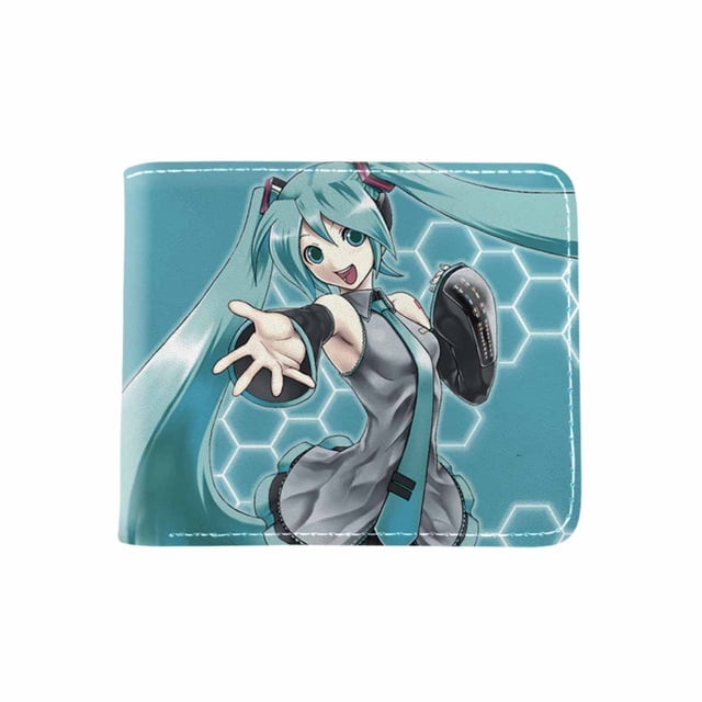 Billetera Hatsune Miku con personajes de anime, delgada y plegable, de piel sintética