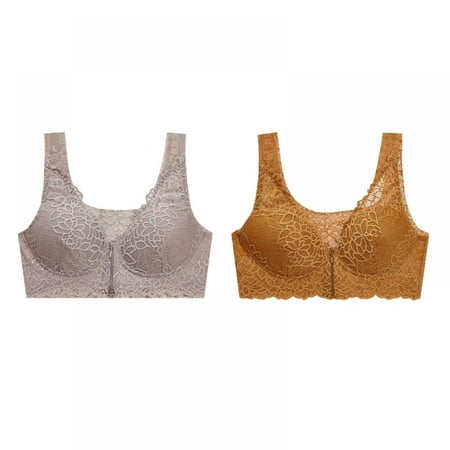 

Women s Full-Coverage Wire-Free Lace Front-Closure Bra - Hollow Out Breathable Comfortable for Everyday Wear Underwear Plus Size M-5XL(2-Packs)