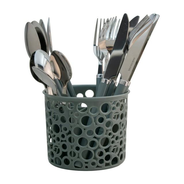 Juego de Cubiertos Gris 17 Piezas con Soporte, Acero Inoxidable y Mango Ergonómico, Incluye Cuchillos, Tenedores y Cucharas, Organización y Estilo en tu Cocina