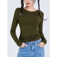 thumbnail image 3 of Women´s Summer Slim Tops Solid Color T-shirt Long Sleeve Round Neck Blouse, 3 of 9