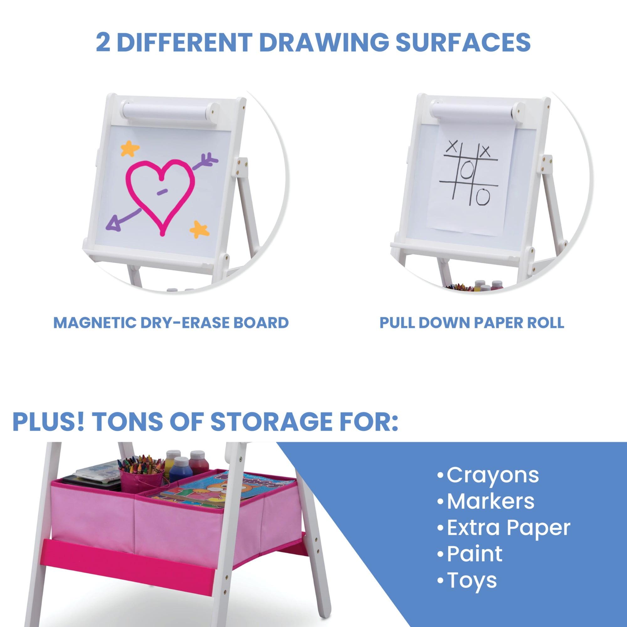 Delta Children Classic Kids Whiteboard/Dry Erase Easel with Storage, Bianca White