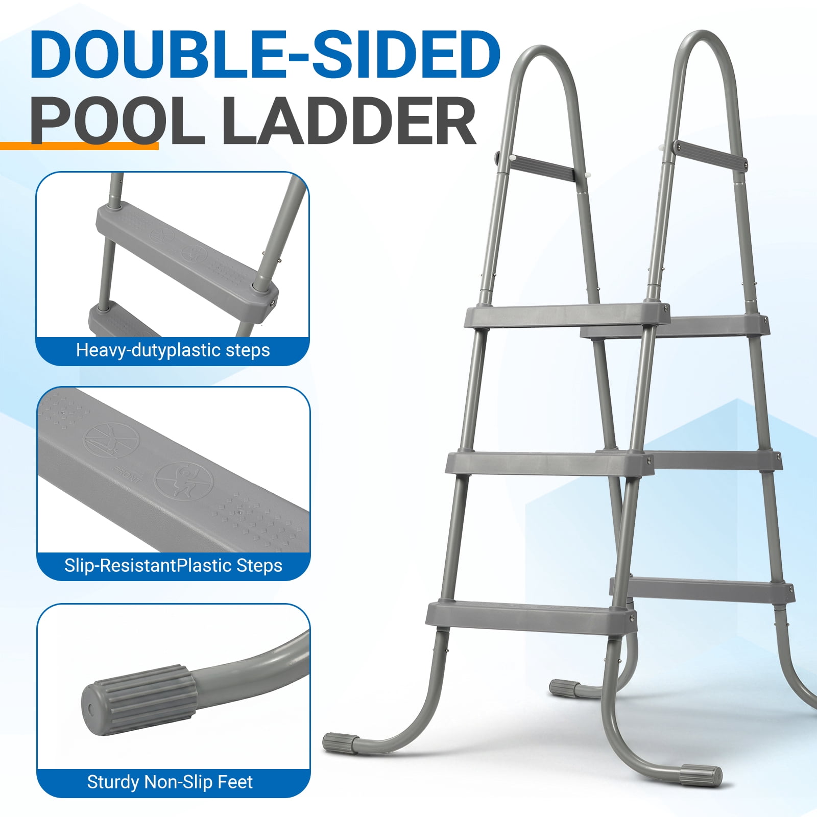 Ktaxon 3-Step 43" Steel Above Ground Pool Ladder, Heavy Duty Non-Slip, Gray