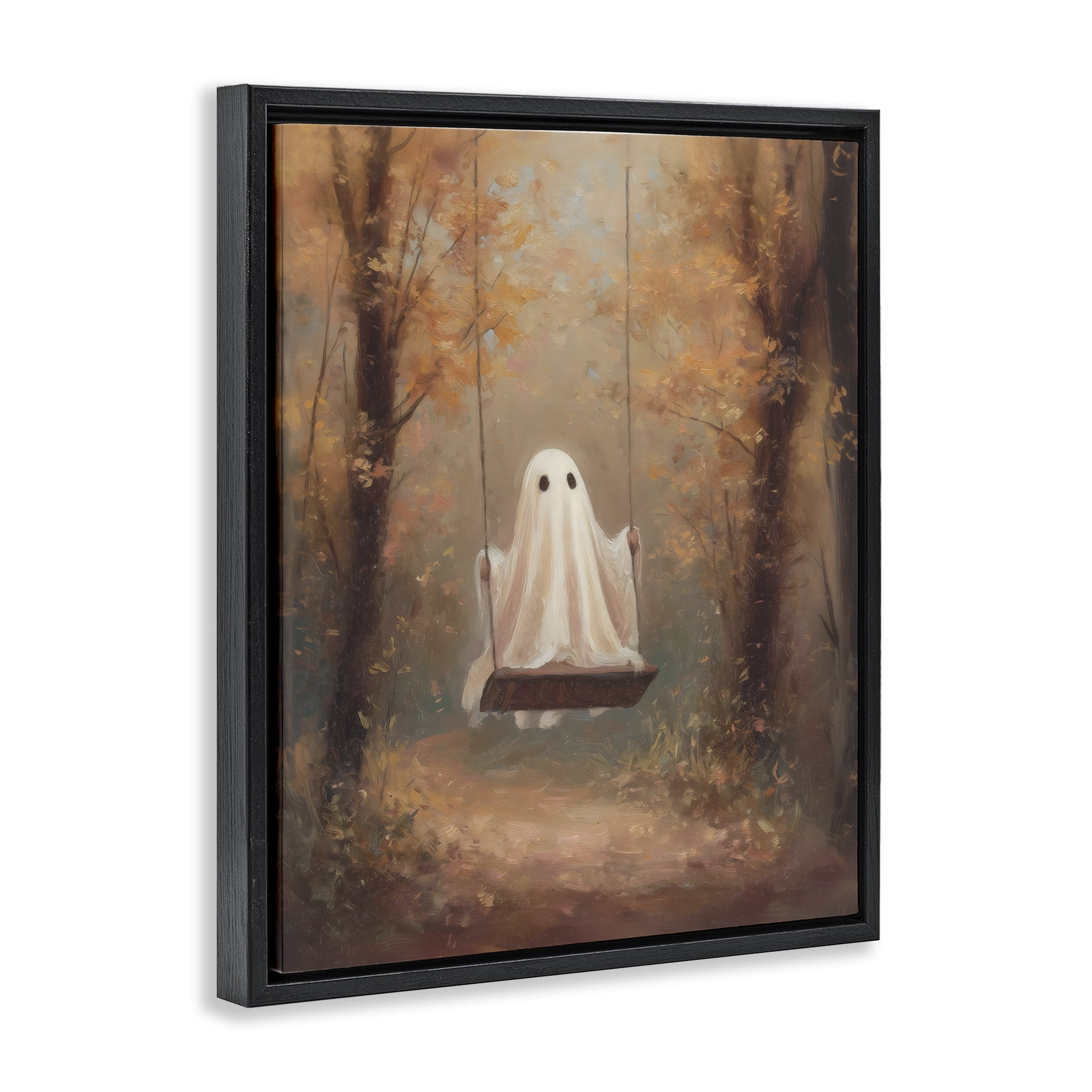 Eerie Swinging Ghost Black Framed Floater Canvas Wall Art, design by Arlington Prints