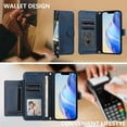 thumbnail image 4 of Multi-Functional Wallet Case for iPhone 16 Pro Max, Card Slots Retro PU Leather Shockproof Flip Cover with Card Slots Zipper Pocket Kickstand Magnetic Wrist Strap & Shoulder Strap - Blue, 4 of 16