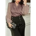 thumbnail image 4 of Sheer Bishop Sleeve Surplice Neck Long Sleeve Blouse for Women Mauve Pink Large, 4 of 5