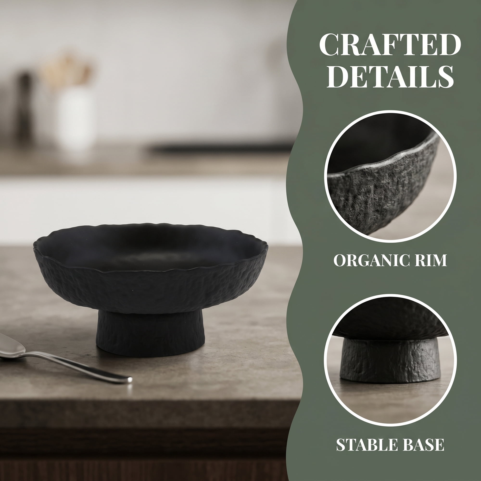 Unique Bargains Fluted Pedestal Bowl for Counter Ribbed Bowl Black 6"L x 6"W x 2.7"H