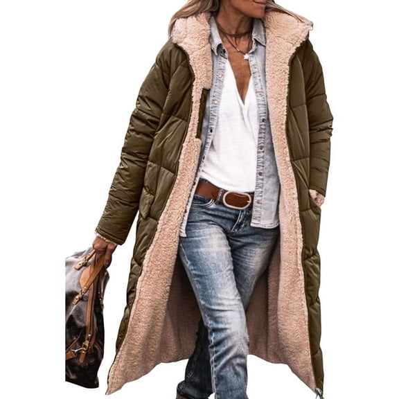 Women's 2024Warm Winter Coats Reversible Sherpa Fleece Long Hooded Puffer Jackets Outerwear
