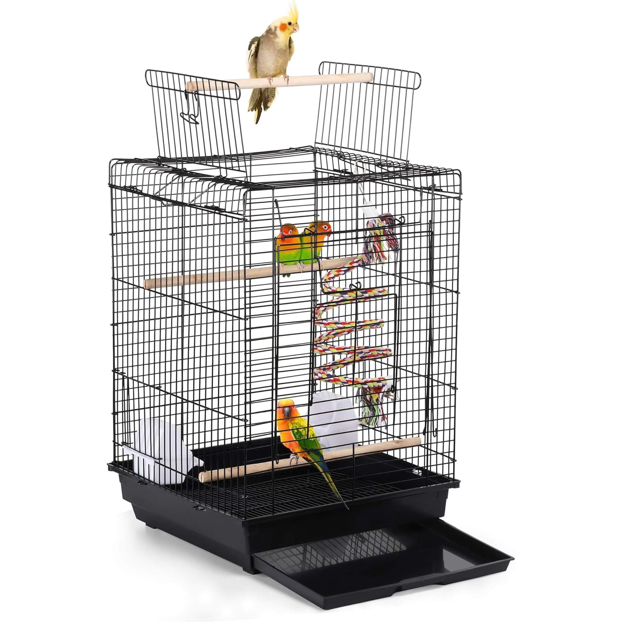 WSWJY Portable Bird Cage Small Travel Open Play Top Cage for Conure Sun Parakeet Green Cheek Conure Lovebird Budgie Finch Canary Black