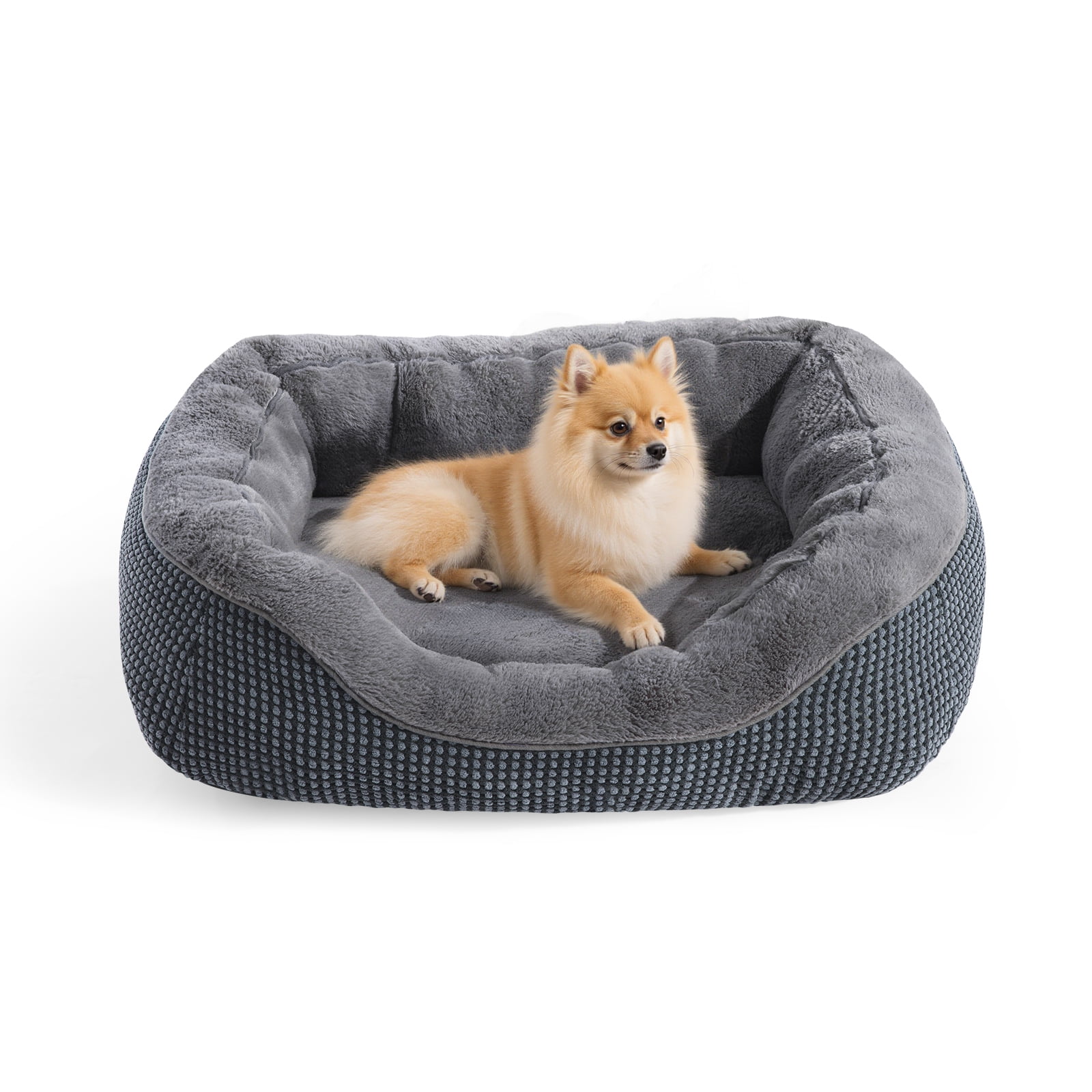 Small Dog Beds Washable, Puppy Bed for Small Dogs, Cat Beds for Indoor Cats, Pet Bed with Anti-Slip Bottom, Gray, 20"×19"×6"