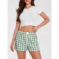 thumbnail image 3 of Argulvti Women's Summer Plaid Pajama Shorts Elastane Elastic Band Wide Leg Loose Fit Lounge Shorts, 3 of 7