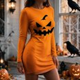 thumbnail image 6 of Dolkfu Halloween Dresses for Women Orange Long Sleeve Crew Neck Halloween Pumpkin Fall Winter Mini Dresses Refreshing Geometric Slim ,L, 6 of 6
