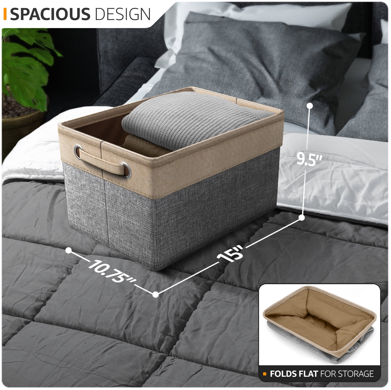 Sorbus 6-Pack 15" Collapsible Two-Tone Storage Bins with Handles - Gray