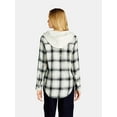 thumbnail image 2 of Time and Tru Women's Hooded Flannel Button Down Shirt with Long Sleeves, Sizes XS-XXXL, 2 of 4
