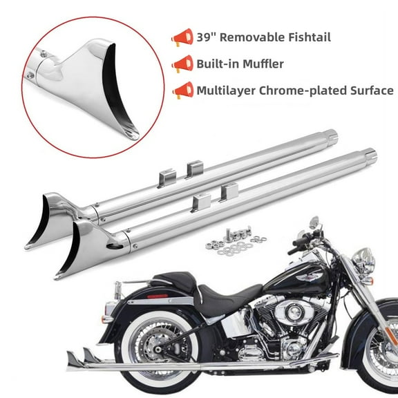 39" Fishtail Muffler Exhaust Pipes for Harley Electra Glide FLHT Road King FLHR Street Glide FLHX 1995-2016