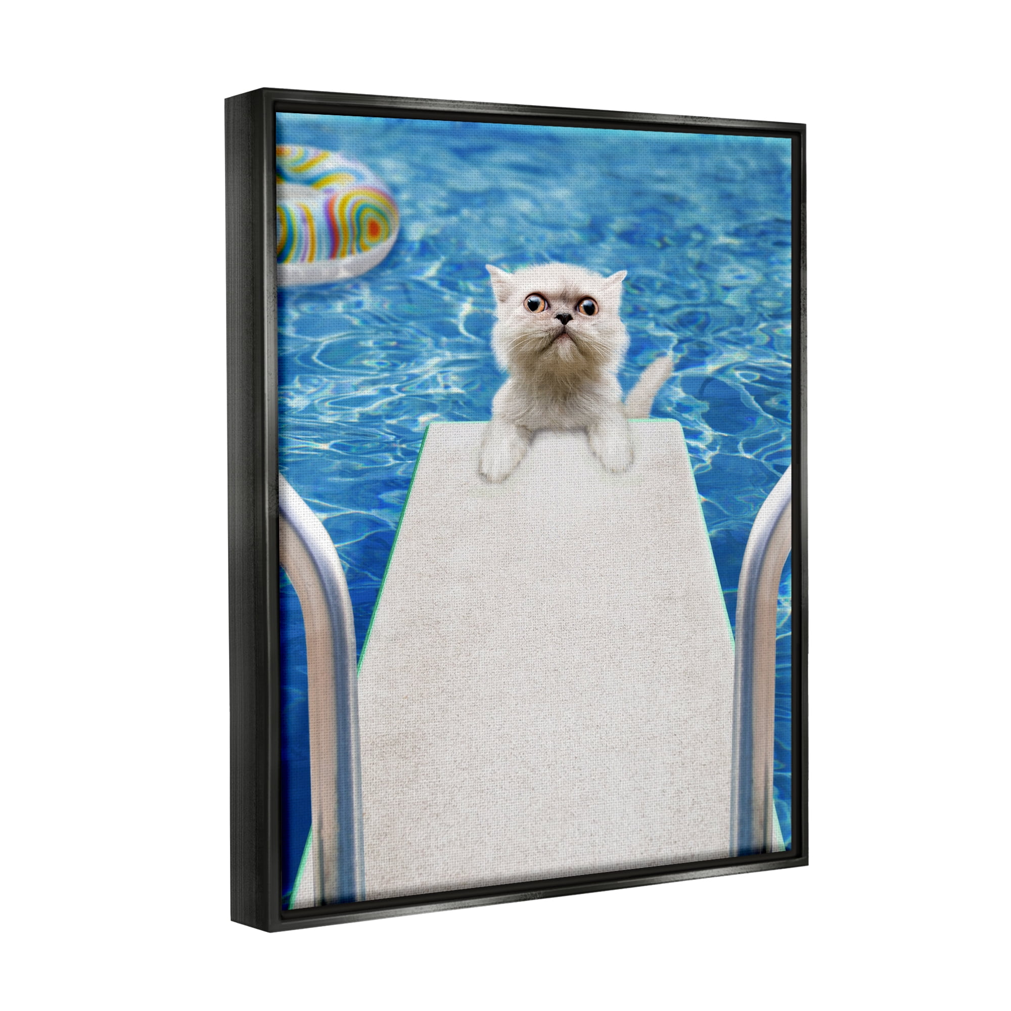 Stupell Industries Cat on Diving Board Animals & Insects Painting Black Floater Framed Art Print Wall Art, 25 x 31