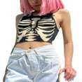 thumbnail image 1 of Women‘s Rib Knit Sleeveless Skeleton Print Crop Tan Tops, 1 of 6