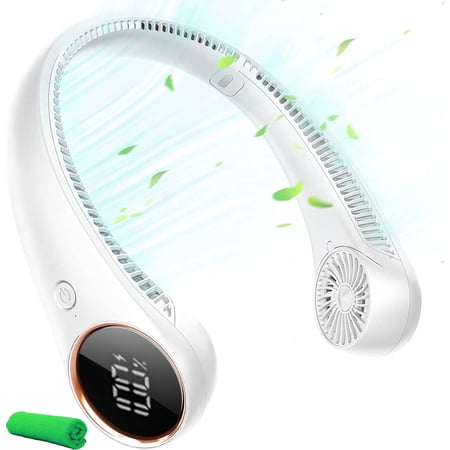 Byseng Bladeless Neck Fan, 3-Speed, Wearable Personal Fan with Digital Display, USB Rechargeable, 360° Surround Cooling