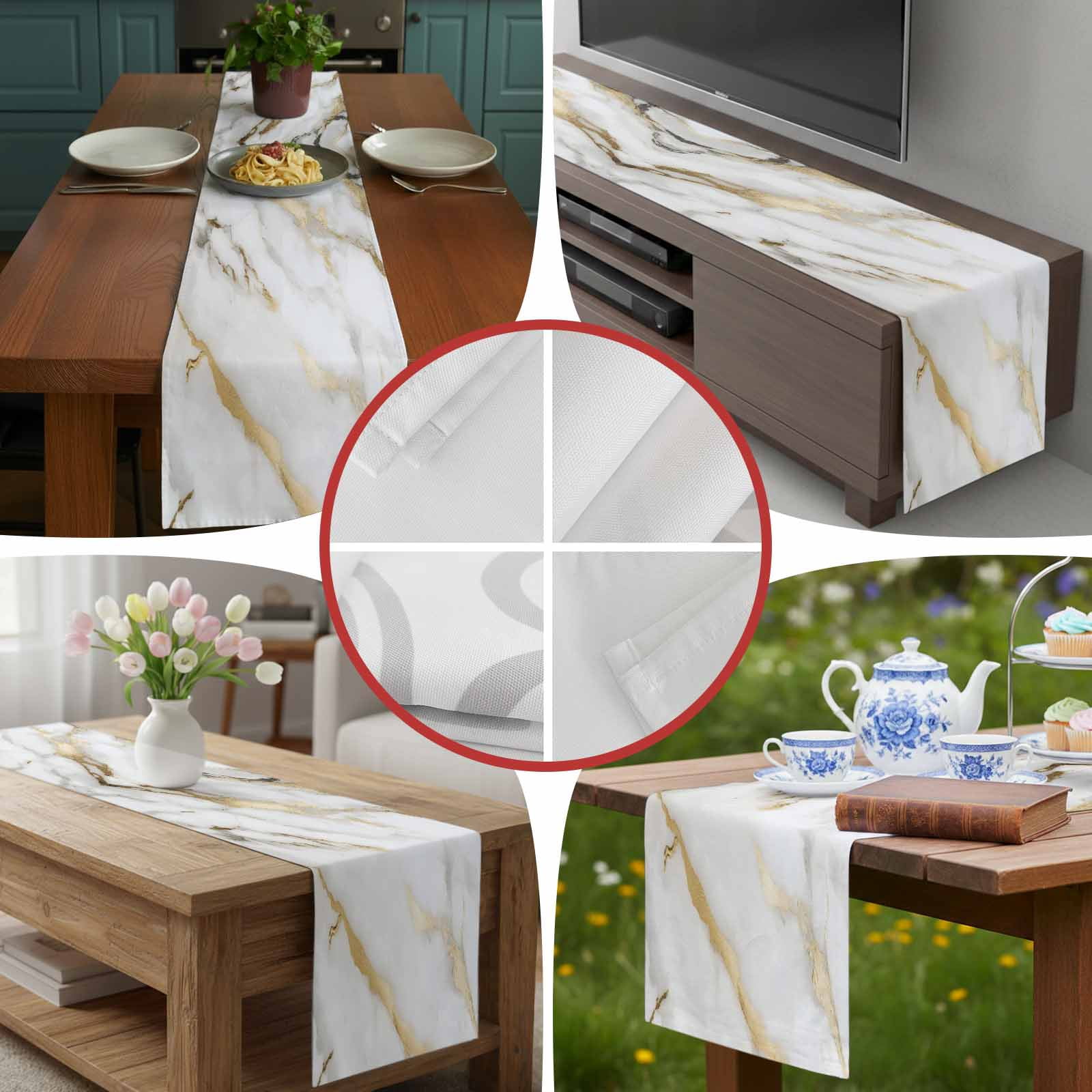 Modern Simple Marble Texture Table Runner 90 Inches Long, Abstract Golden Veins Table Runners Tabletop Scarf Kitchen Dining Tables Decoration for Home Party Indoor Outdoor