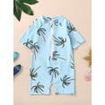 thumbnail image 3 of Toddler Baby Boys One Piece Swimsuits Kids Boys Short Sleeve Zip Up  Tropical Tree Print Jumpsuit  Beach Bathing Suit 1-5Y, 3 of 9