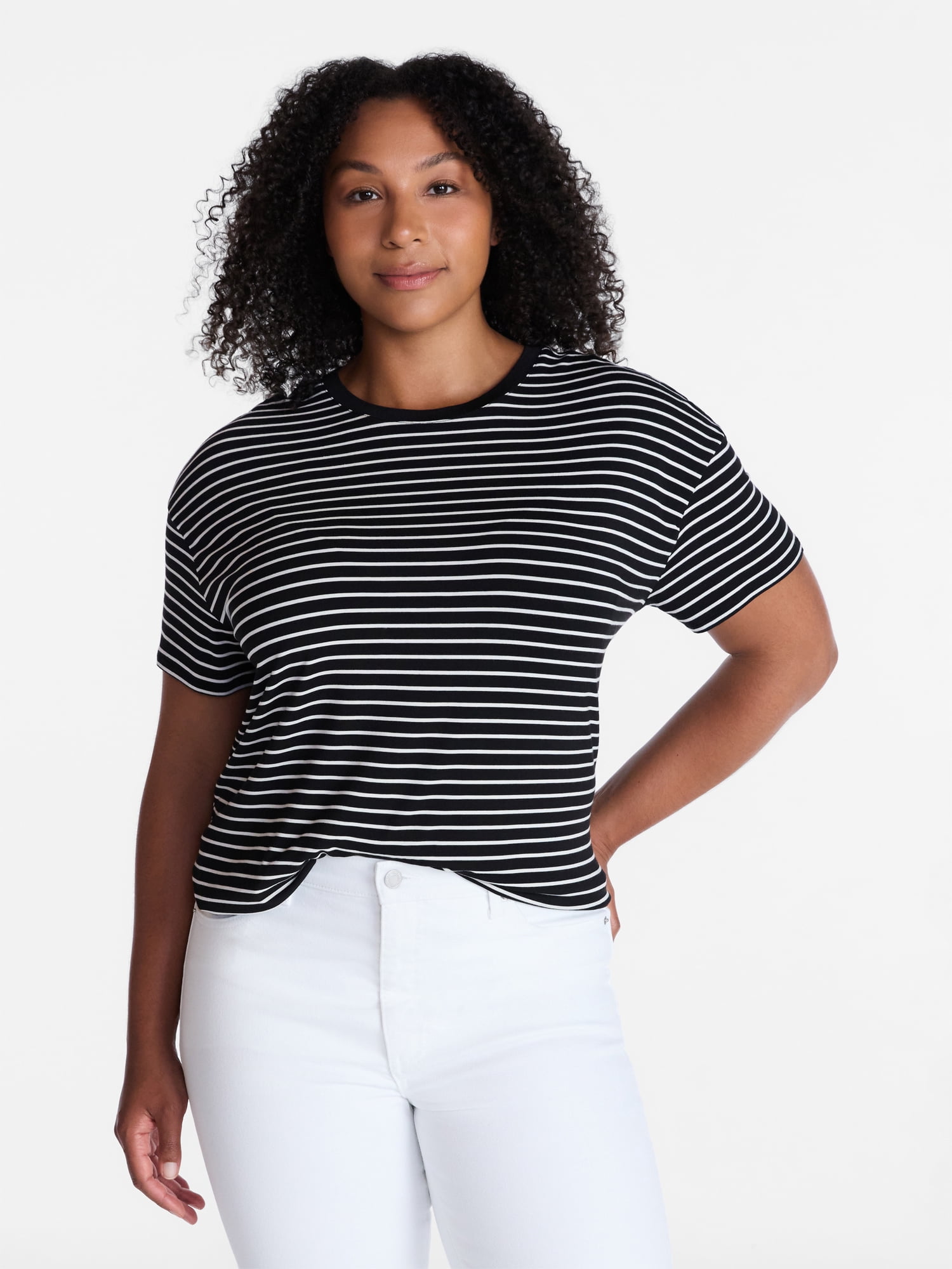 Time and Tru Women's Tunic Tee with Short Sleeves, Sizes XS-XXXL