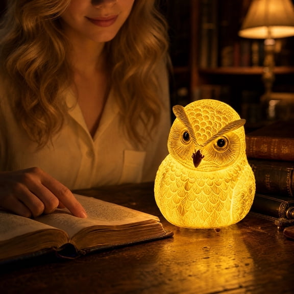 Owl Night Light, Decorative Home Decor Table Lamp with Warm Glow, Bird Shelf Accent for Bedroom Living Room Desk Display 6 in