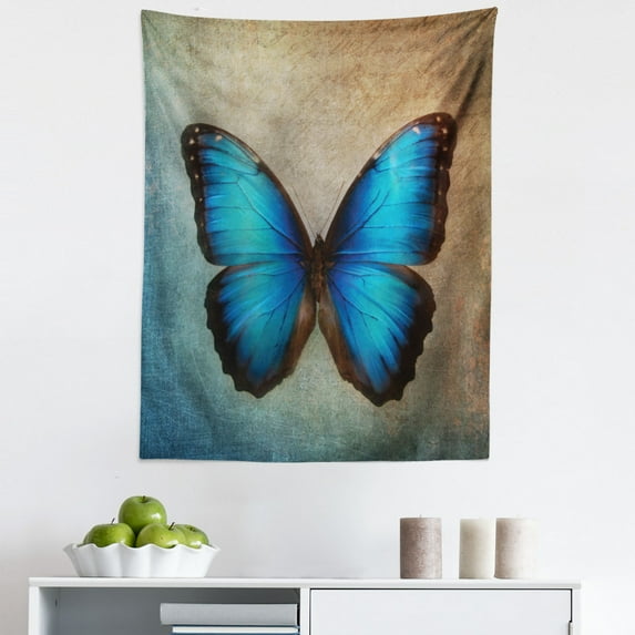 Beige Tapestry, Butterfly Vintage British Grunge Victorian on Weathered Looking Background Spring, Fabric Wall Hanging Decor for Bedroom Living Room Dorm, 5 Sizes, Multicolor, by Ambesonne