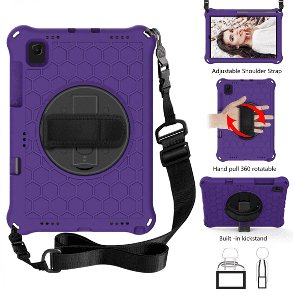 For Samsung Galaxy Tab S6 Lite 10.4" 2020 (SM-P610/ P615) with Pen Holder and 360 Degree Swivel Stand and Hand and Shoulder Strap - Purple