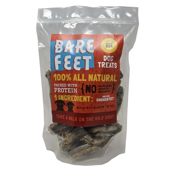 Bare Feet Natural Dehydrated Chicken Feet Chews for Dogs, 30 ct Stand Up Bag