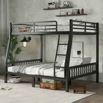 Leumius Full XL Over Queen Metal Bunk Bed with Ladder and Slats Support for Adults Teens, Black