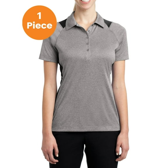Sport-Tek LST665 Ladies Heather Colorblock Contender Polo, Vintage Heather/ Black, S, Womens Polo Shirts